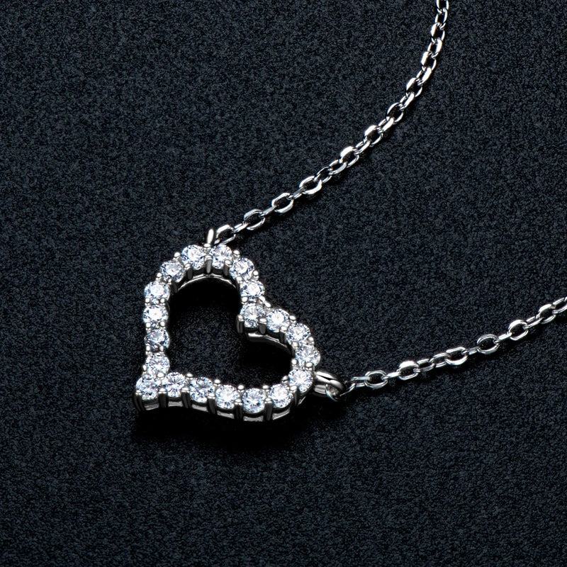 Sterling Silver Moissanite Open Heart Necklace Earrings Set