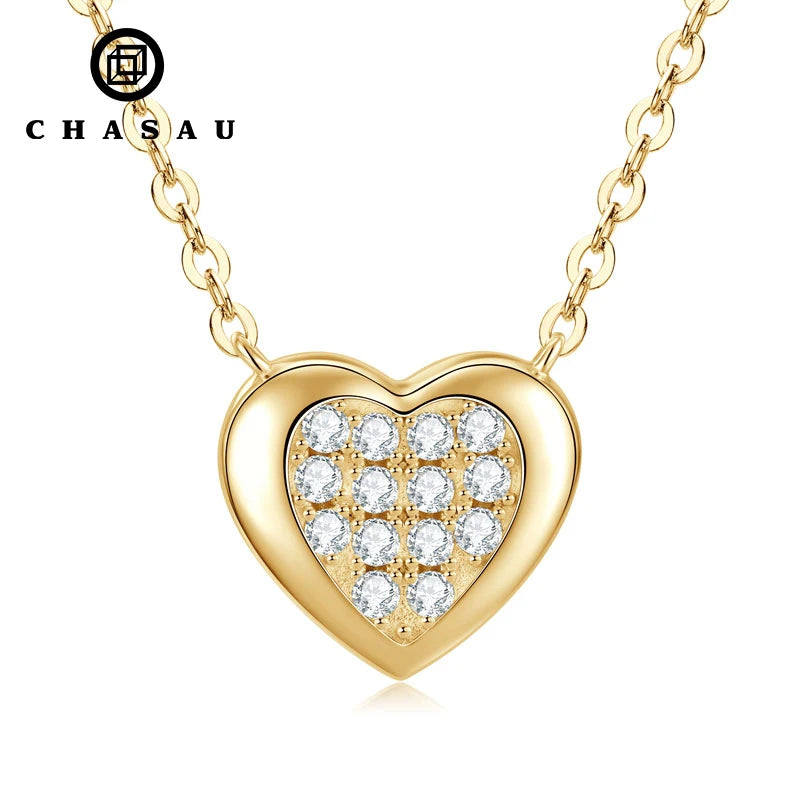 Dainty Heart Moissanite Pendant Silver Necklace