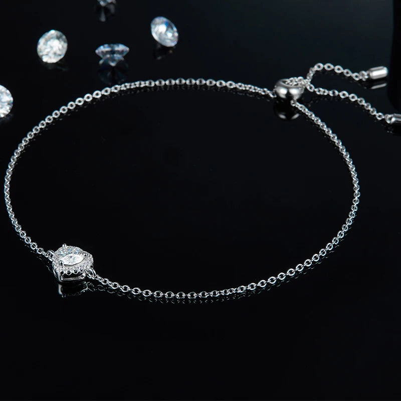 Silver Moissanite Heart Adjustable Bracelet