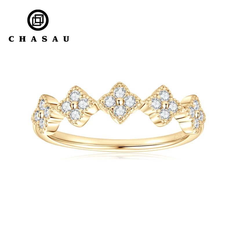 Dainty Clover Cluster Half Eternity Stackable Ring
