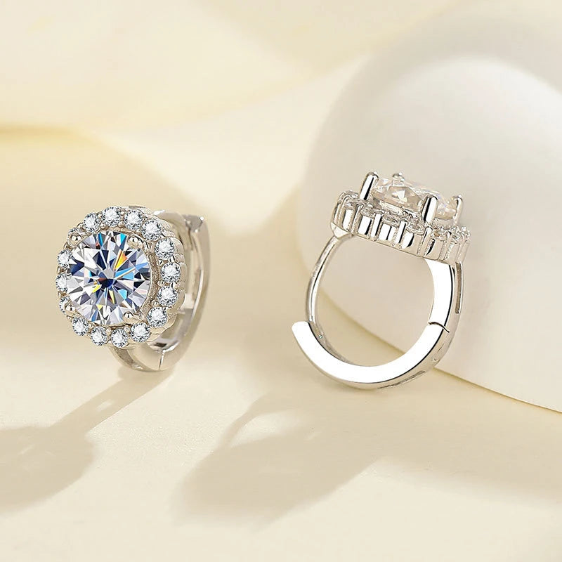 Solitaire Moissanite Hoop Earrings in 925 Silver