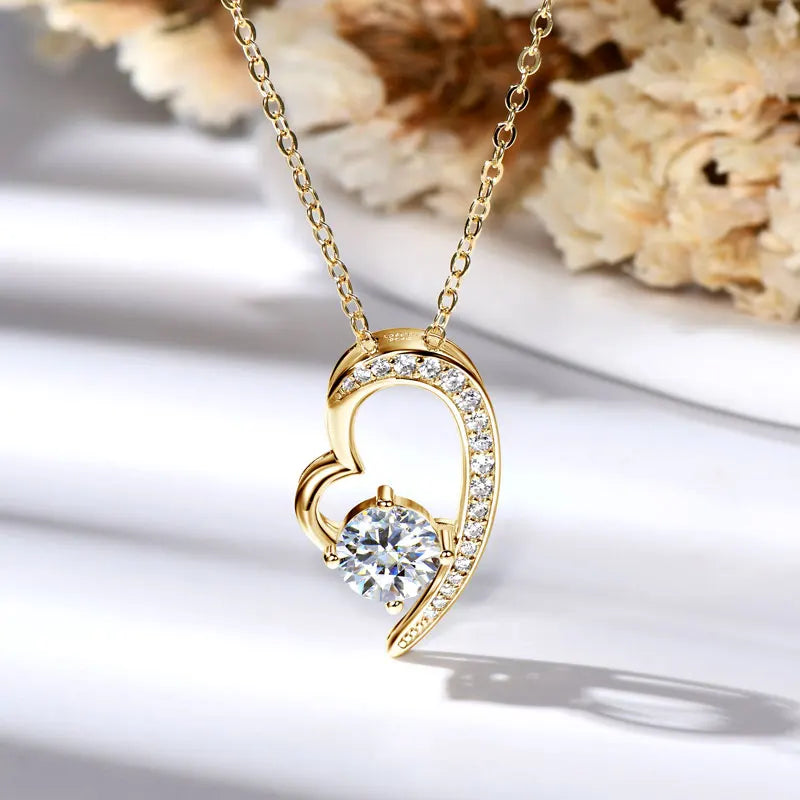 Asymmetric Open Heart Moissanite Sterling Silver Necklace
