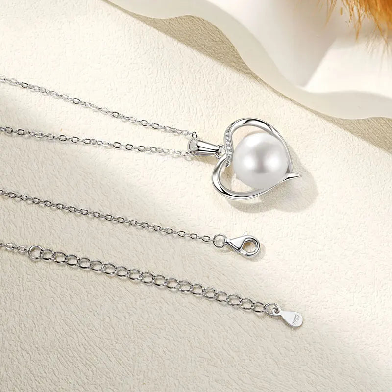 Heart Shaped Pearl and Stone Pendant Necklace with Chain