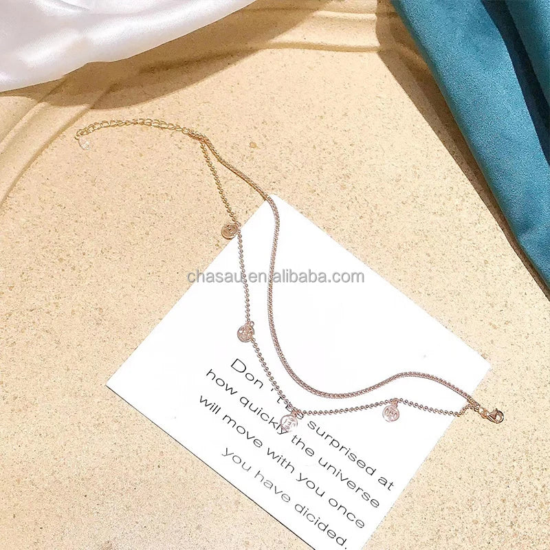 Dainty Silver Rose Gold Adjustable Charm Anklet