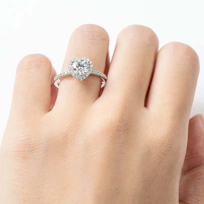 Moissanite Heart Halo Ring in Sterling Silver