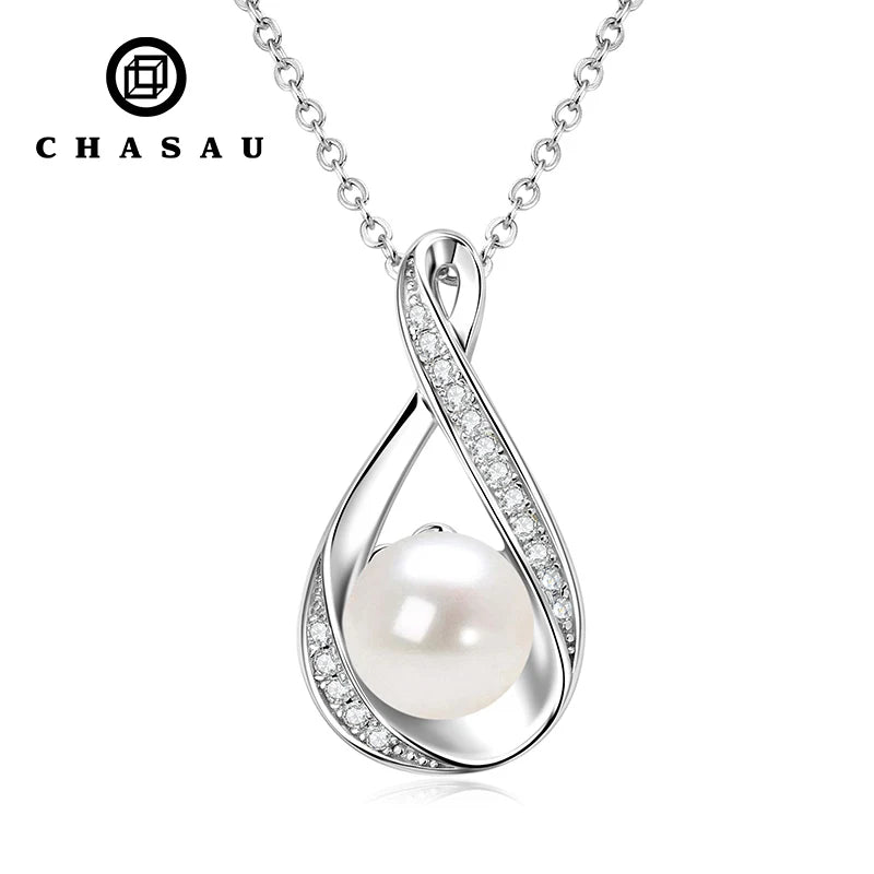 Freshwater Pearl And Moissanite Infinity Necklace