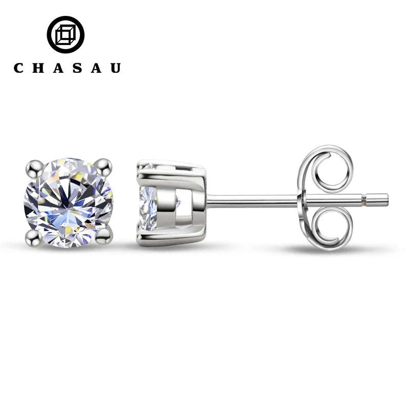 Classic Brilliant Moissanite Four-Claw Silver Stud Earrings