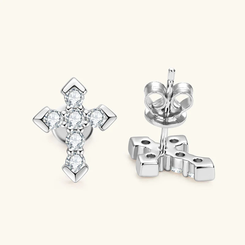 Moissanite Cross Stud Earrings in 925 Silver