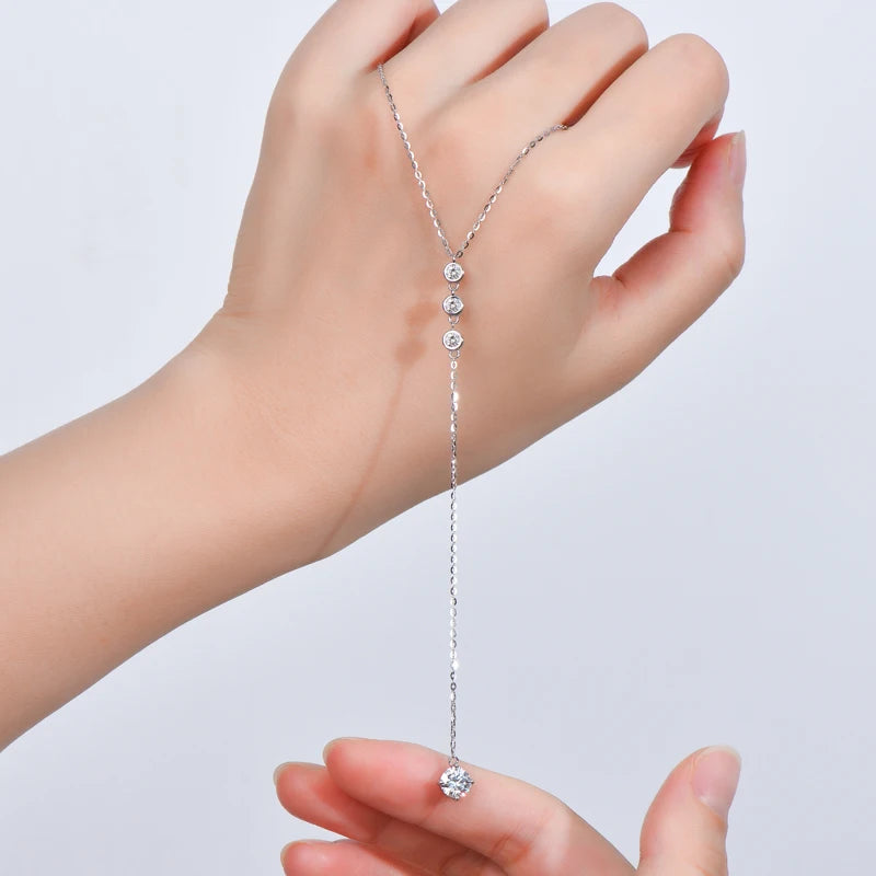 Y-Shape Drop Necklace with Round Clear Stones