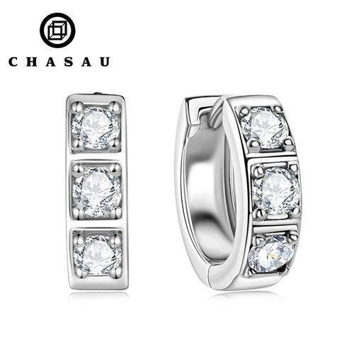 Moissanite Three Stone Huggie Hoop Earrings