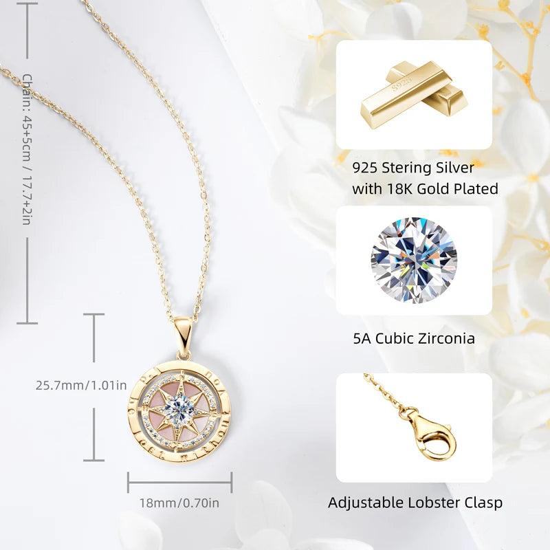 Mother of Pearl Compass CZ Inlay Necklace