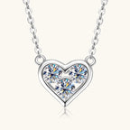 Three Stone Moissanite Heart Necklace