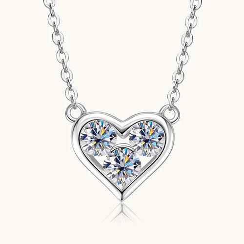 Three Stone Moissanite Heart Necklace