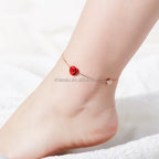 Rose Gold Chain Anklet with Red Rose and CZ