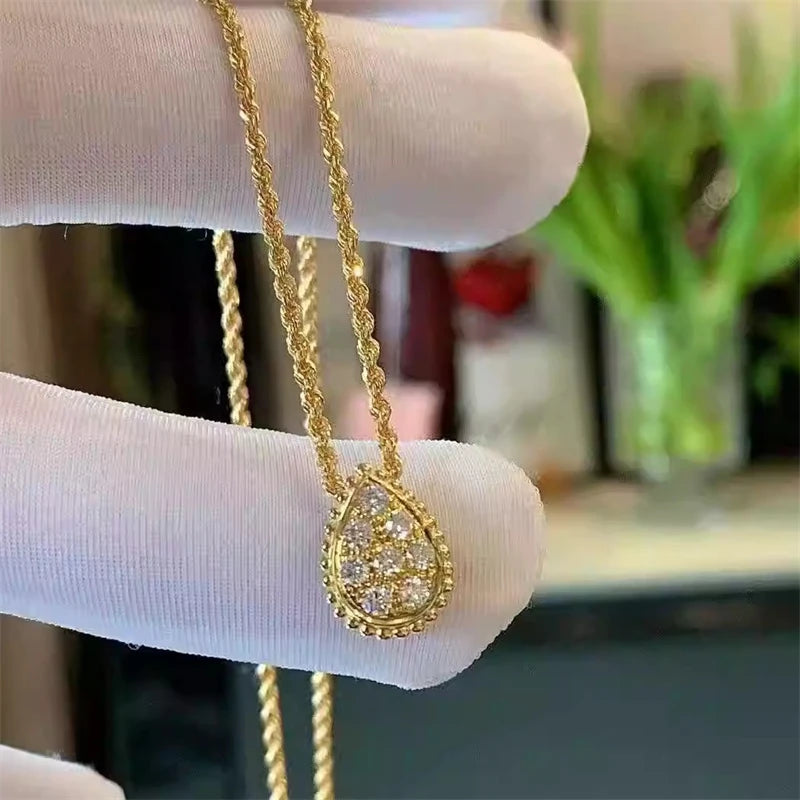 Gold Plated Teardrop Cubic Zirconia Rope Chain Necklace