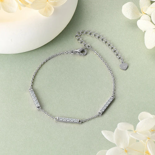 Dainty Moissanite Bar Link Silver Bracelet