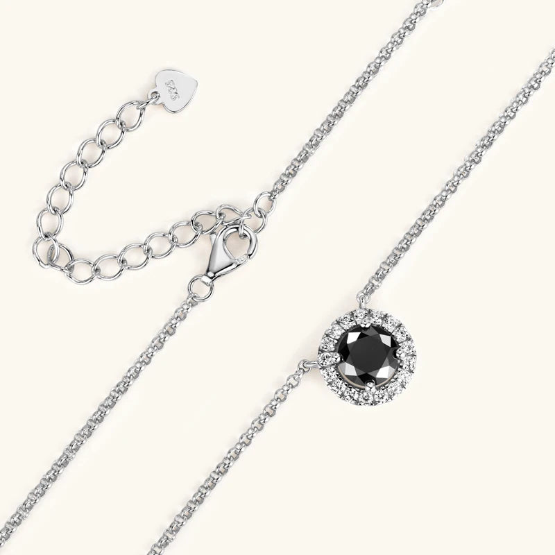 Silver Halo Black Moissanite Round Pendant Necklace
