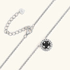 Silver Halo Black Moissanite Round Pendant Necklace