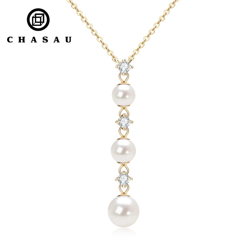 Three Pearl Drop Cubic Zirconia Necklace