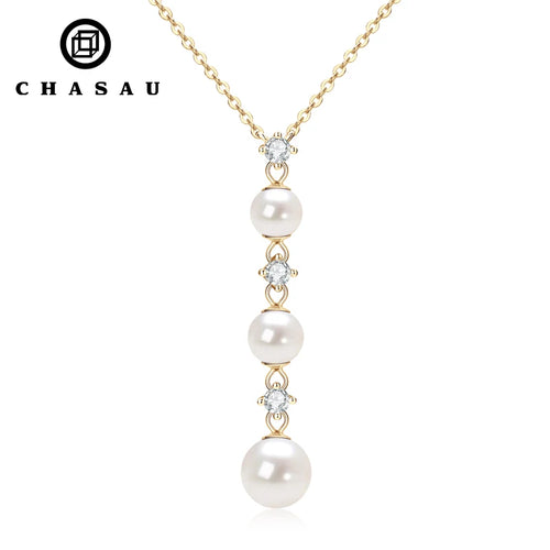 Three Pearl Drop Cubic Zirconia Necklace