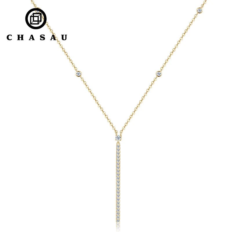 Dainty Moissanite Bar Pendant Y-Drop Necklace