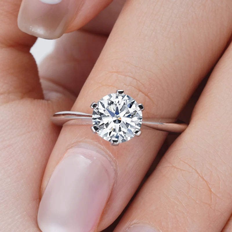 Round Moissanite Six Prong Solitaire Ring