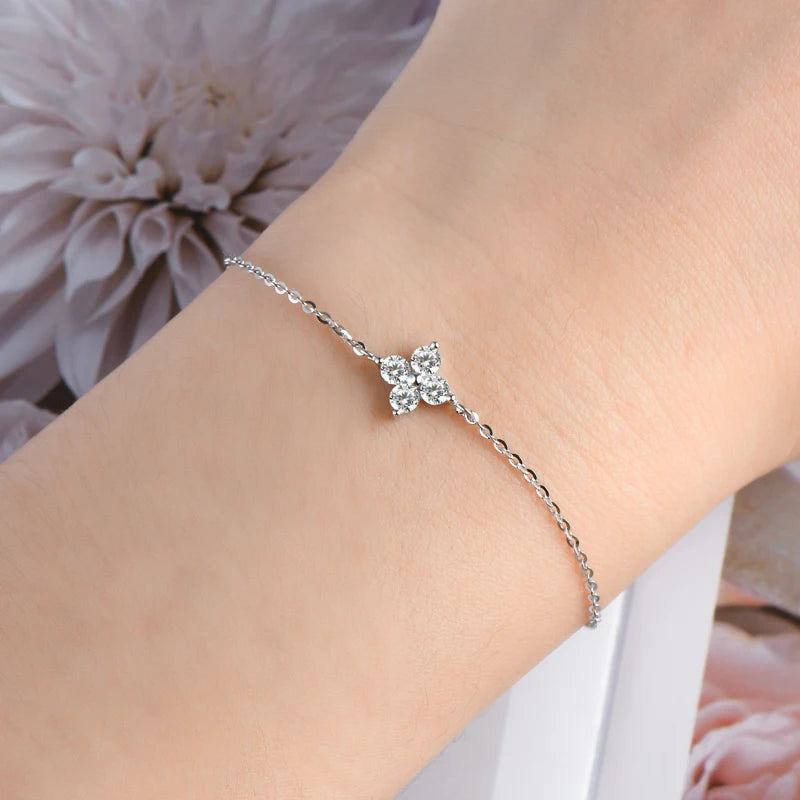 Dainty Moissanite Clover Adjustable Bracelet