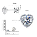 Moissanite Heart Halo Stud Earrings in Silver