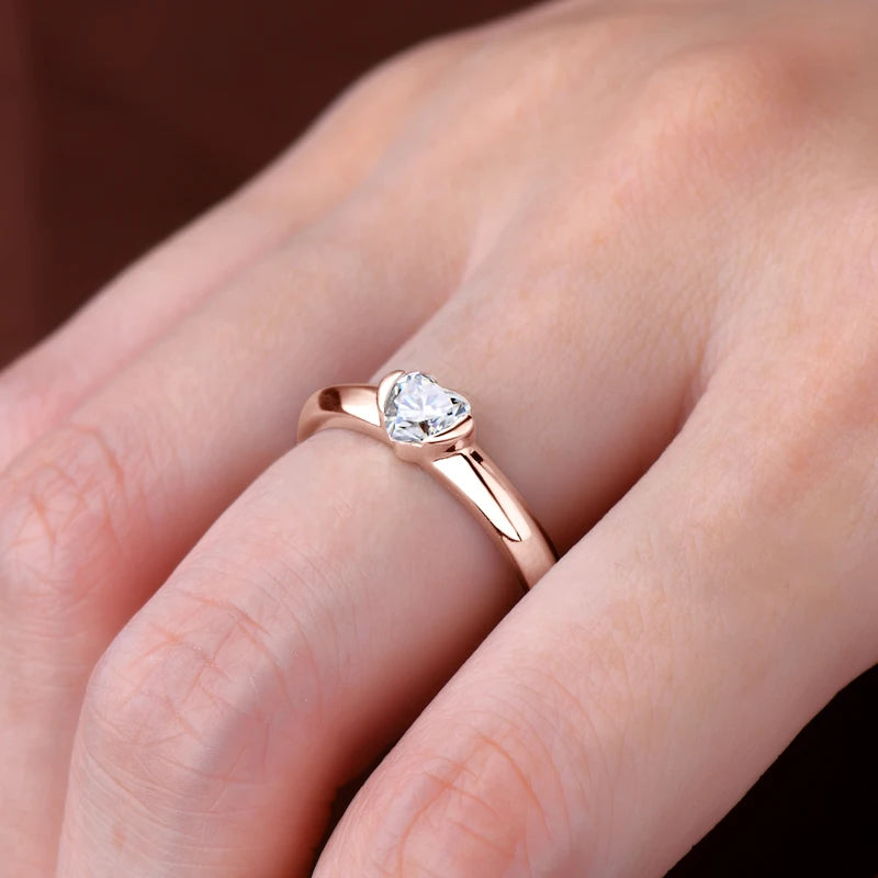 Dainty Heart Solitaire Ring in Silver or Rose Gold