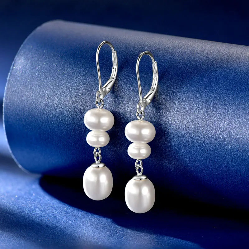 14k Gold Plated 925 Silver Pearl Dangle Drop Earrings