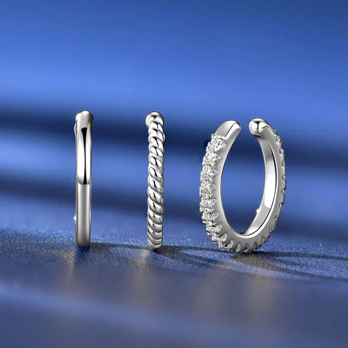 Three-Piece Moissanite Half Hoop Ear Cuff Set