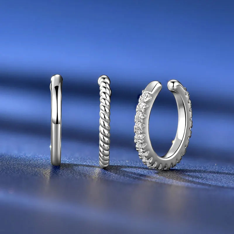 Three-Piece Moissanite Half Hoop Ear Cuff Set