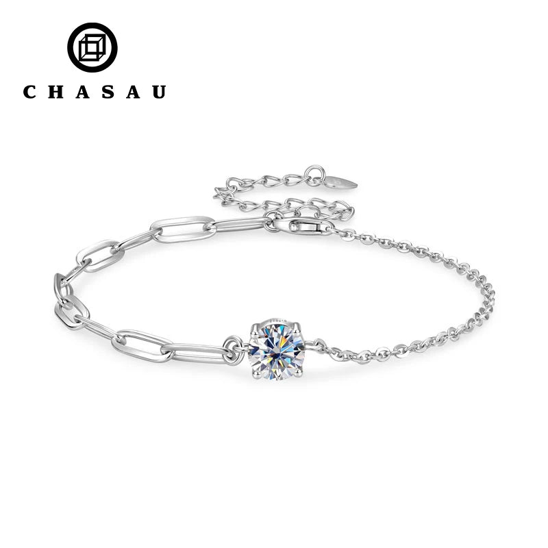Moissanite Paperclip Chain Solitaire Bracelet
