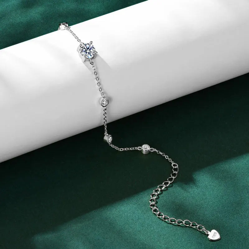 Dainty Round Stone Adjustable Chain Bracelet