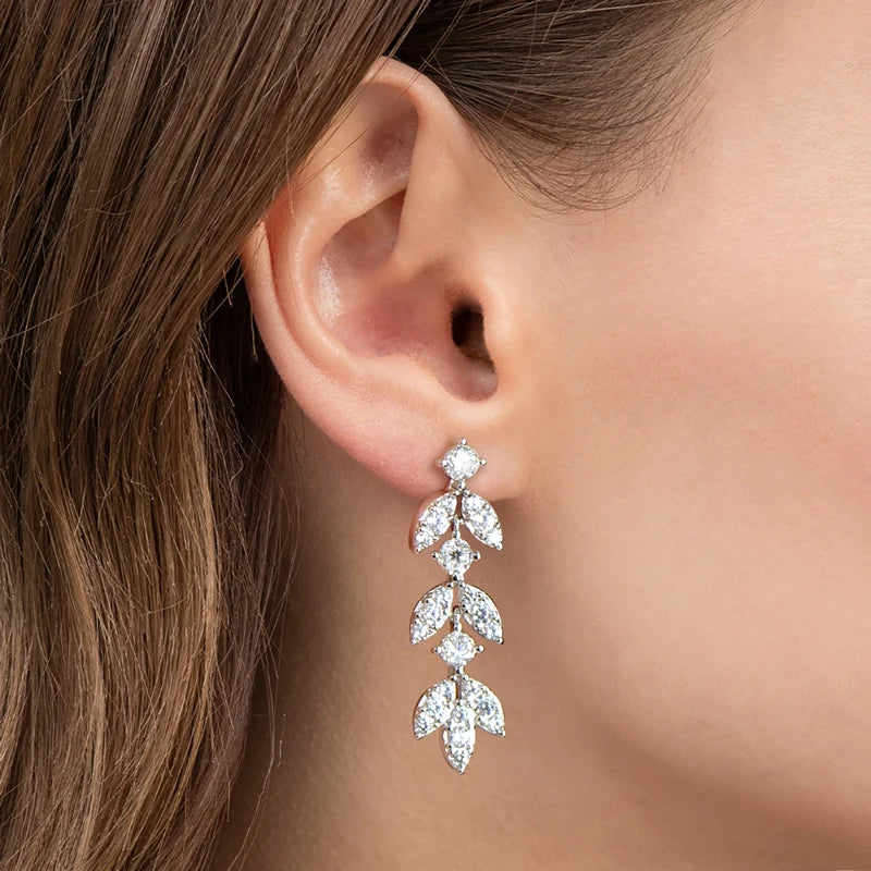 Moissanite Leaf Dangle Earrings