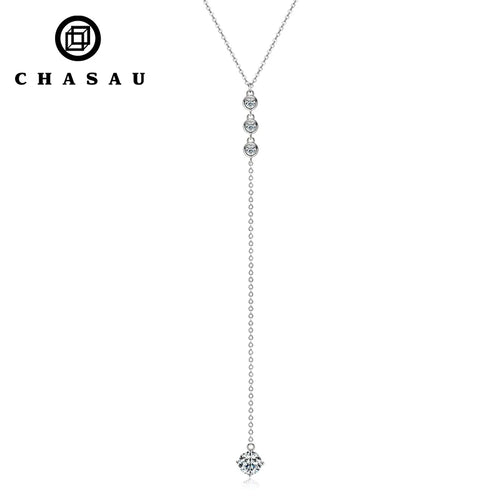 Y-Shape Drop Necklace with Round Clear Stones