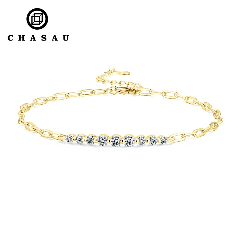 Paperclip Chain Bracelet with Graduated Round Stones