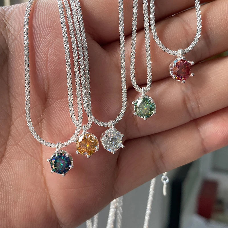 1ct Colorful Moissanite Solitaire Pendant Necklace