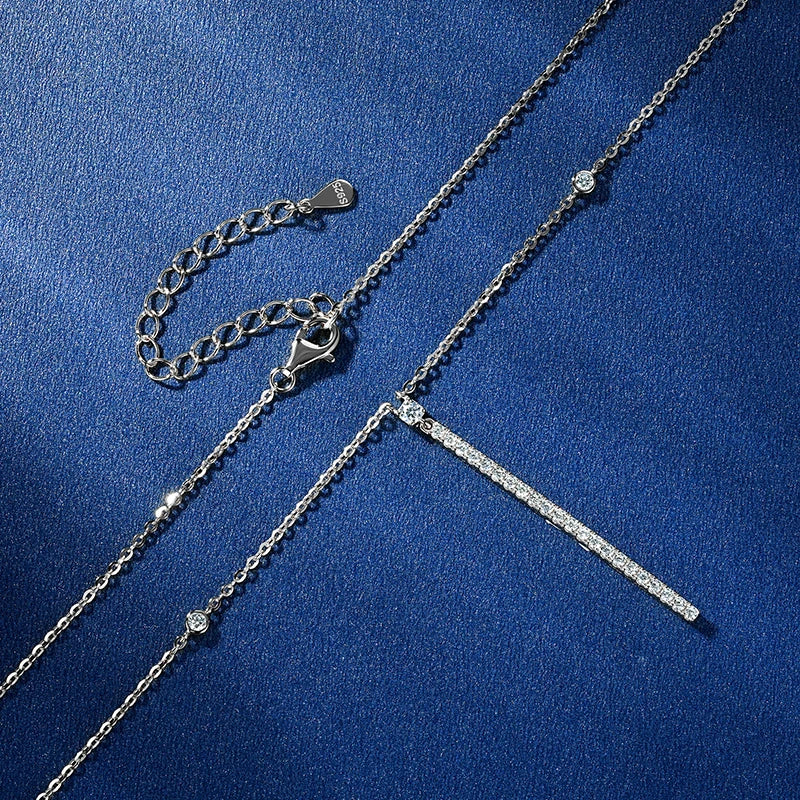 Graduated Moissanite Bar Y-Drop Necklace