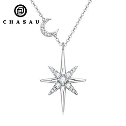 Celestial Star and Moon CZ Pendant Necklace