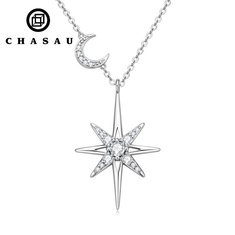 Dainty Celestial Star Moon Cz Pendant Necklace