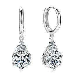 925 Silver Round Moissanite Drop Hoop Earrings