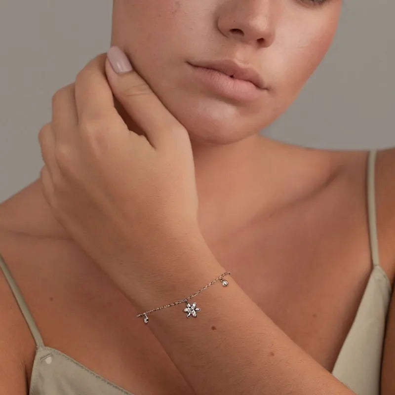 Bezel Set Moissanite Flower Pendant Bracelet