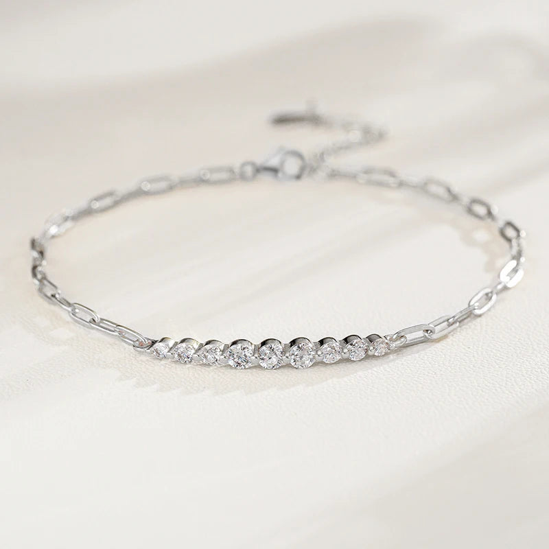 Graduated Moissanite Paperclip Chain Bracelet