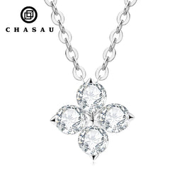 Claw Set Moissanite Clover Pendant Necklace