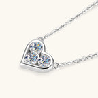 Three Stone Moissanite Heart Necklace