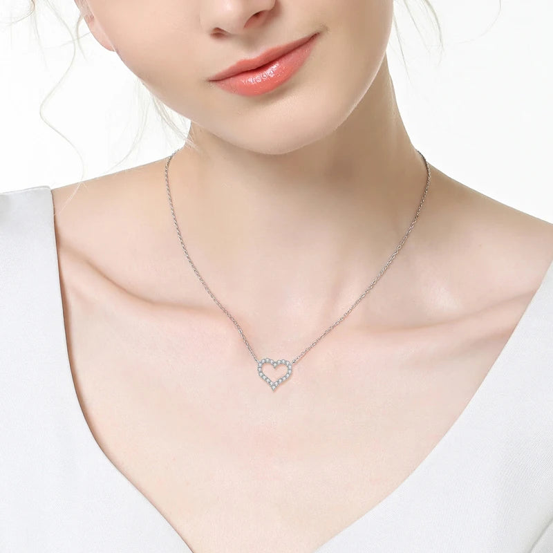 Sterling Silver Moissanite Open Heart Necklace Earrings Set