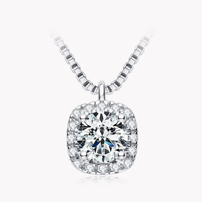 Moissanite Square Halo Pendant Necklace
