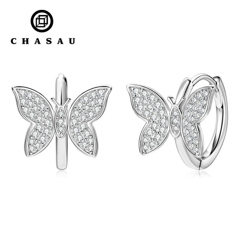 Moissanite Pavé Butterfly Huggie Hoop Earrings