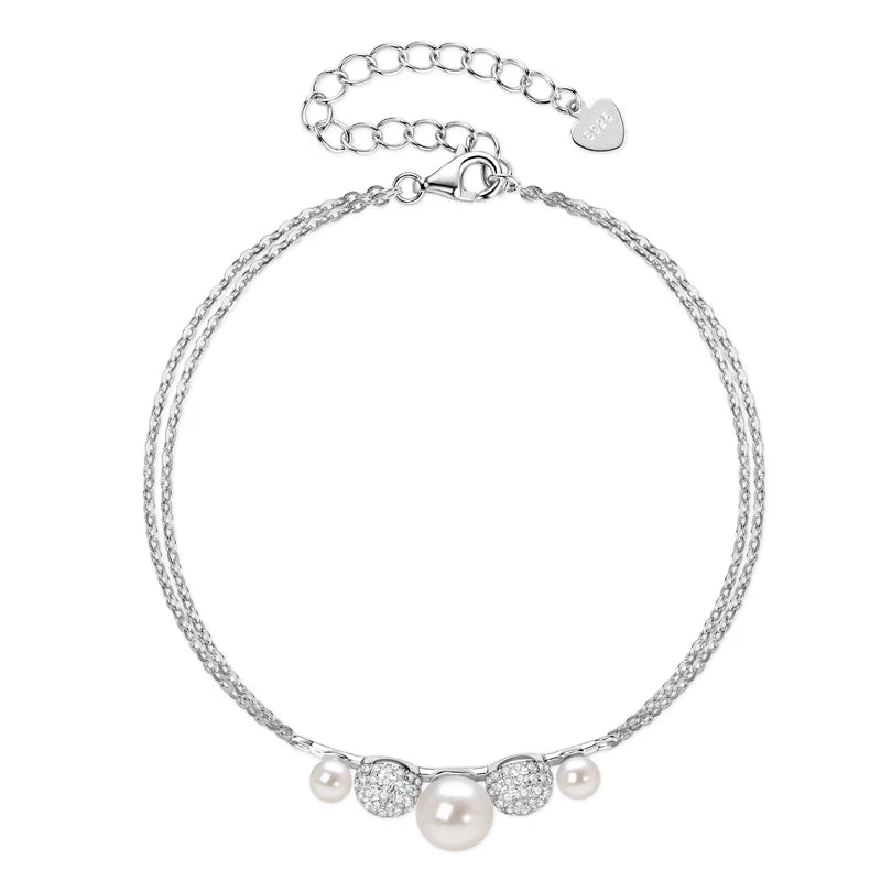 Pearl And Cubic Zirconia Double Chain Bracelet